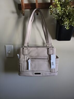 Neutral Beige Women's Shoulder Bag with Front Zip Pocket